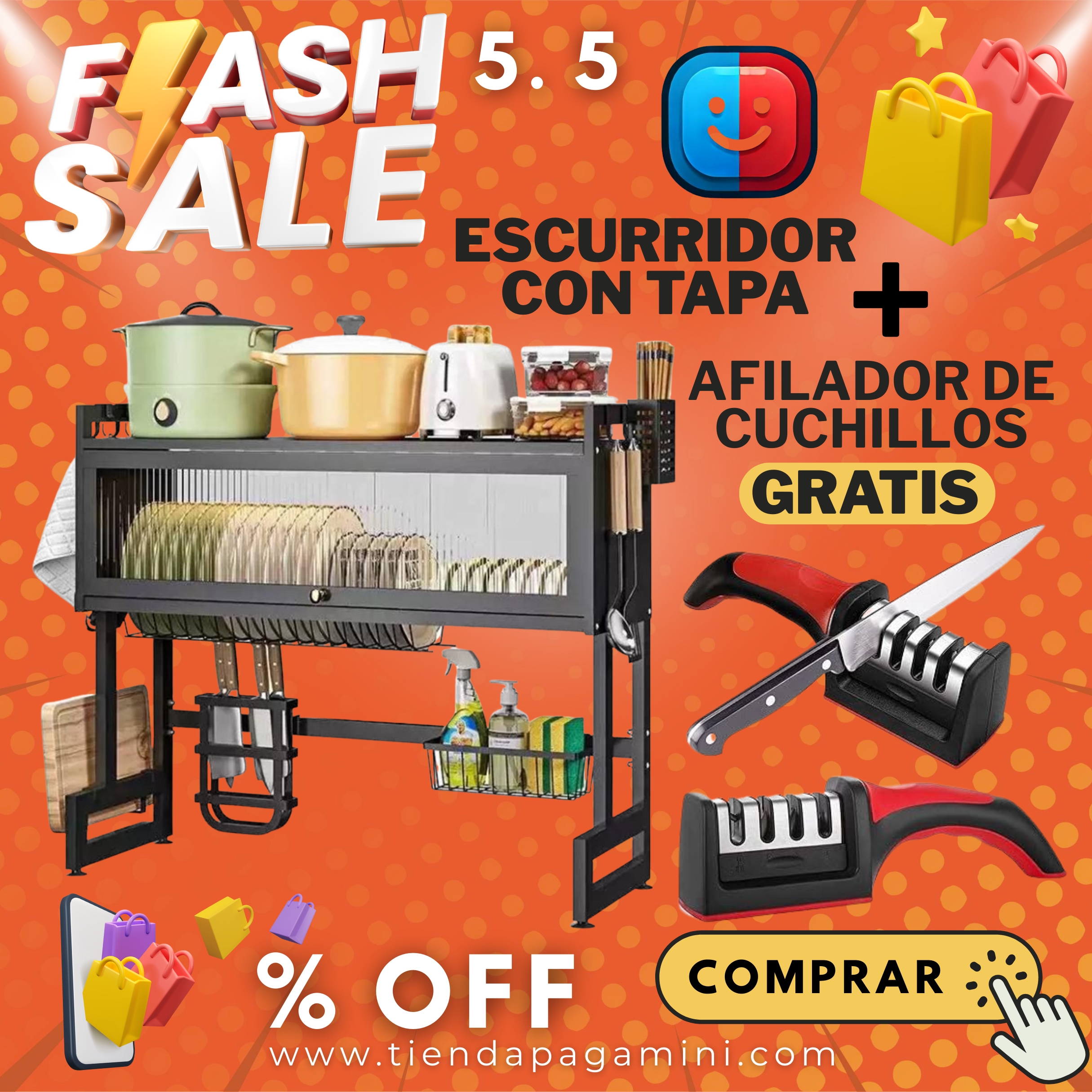 Platero escurridor con cajón + afilador